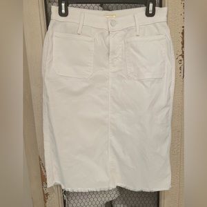EUC Mother Mid-length frayed white denim skirt